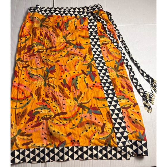 Farm Rio For Anthropologie Orange bead Banana Print Wrap Midi Skirt XL Viscose - Picture 13 of 14